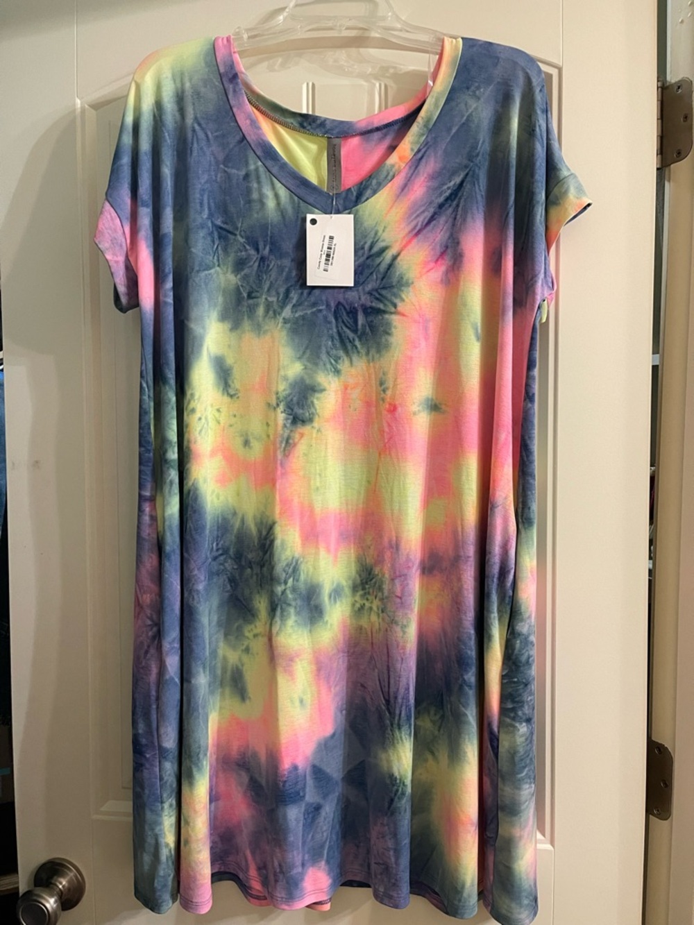 Tie-Dye V-Neck Short Sleeve Tunic Top - Multicolor